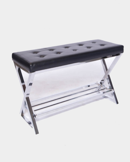 Black Leather Bench with Chrome Legs