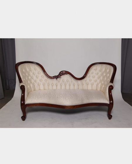 Vintage Cream Couch with Wood Base
