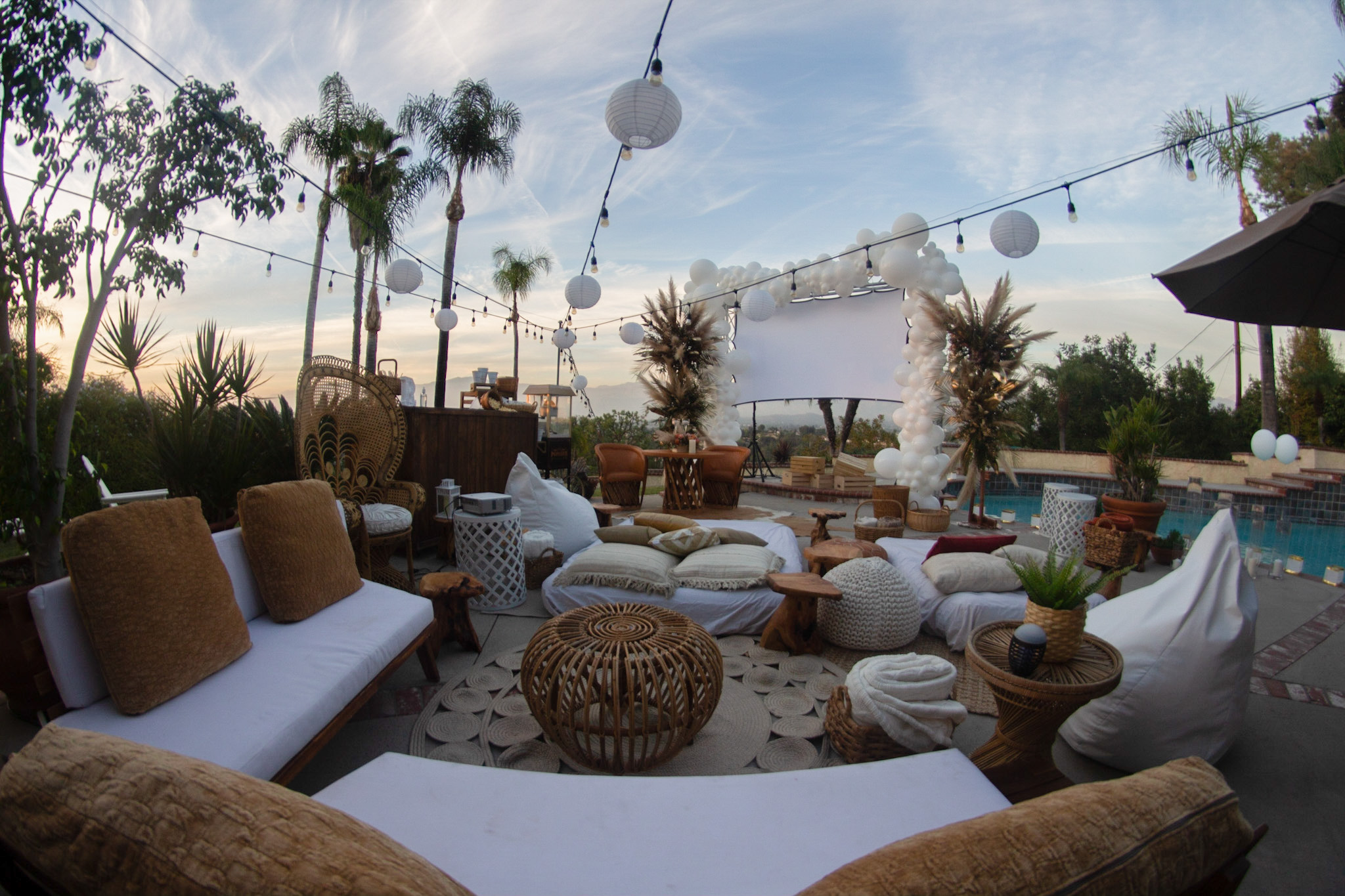Outdoor movie night event setup by Party On Demand in Los Angeles