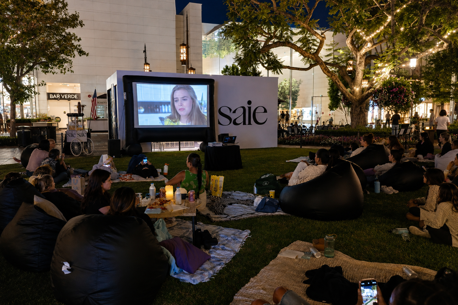 Outdoor lawn movie night setup for a Los Angeles community